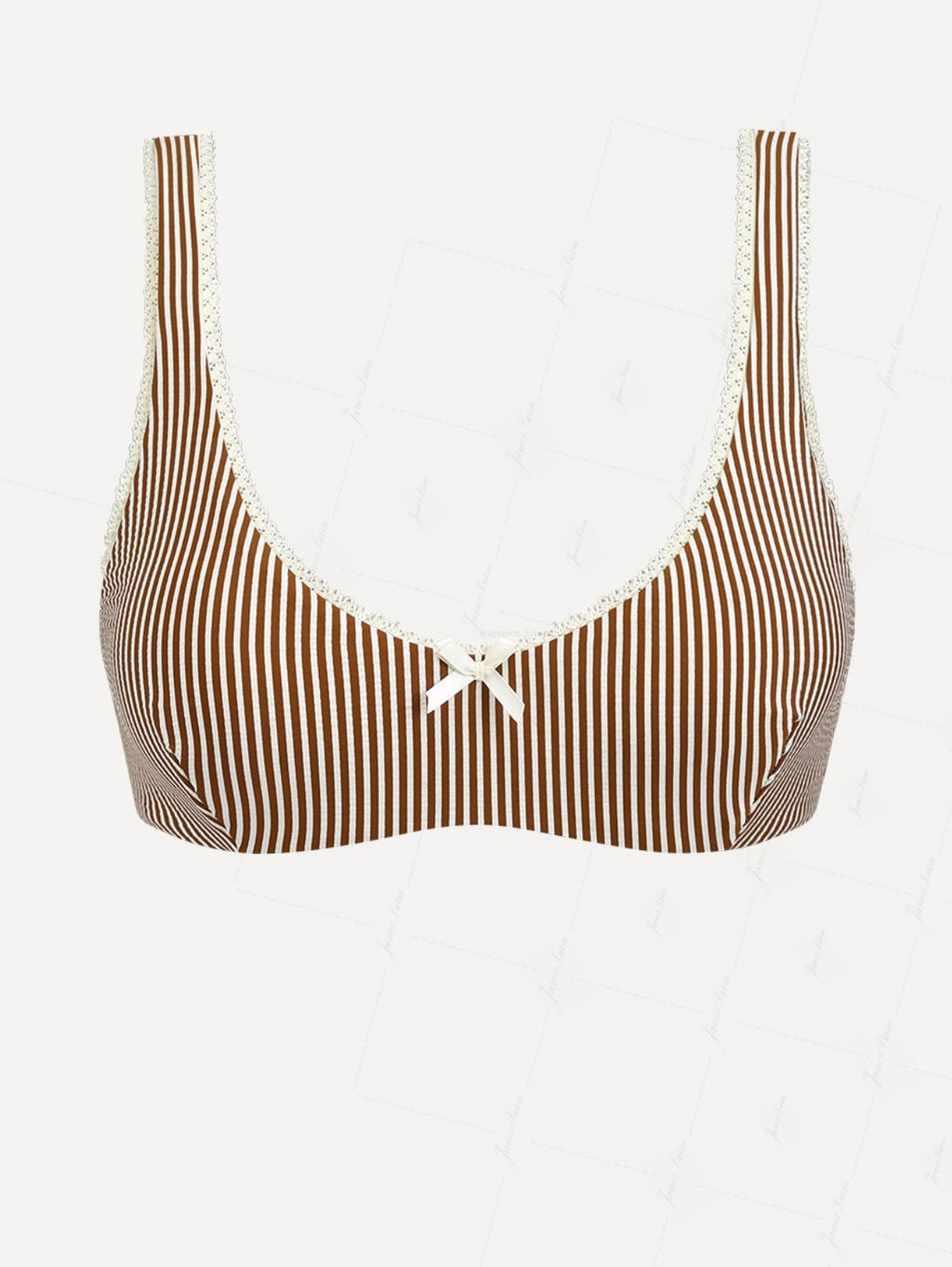 Coffee Striped Lace Bowknot Tank Bikini Top