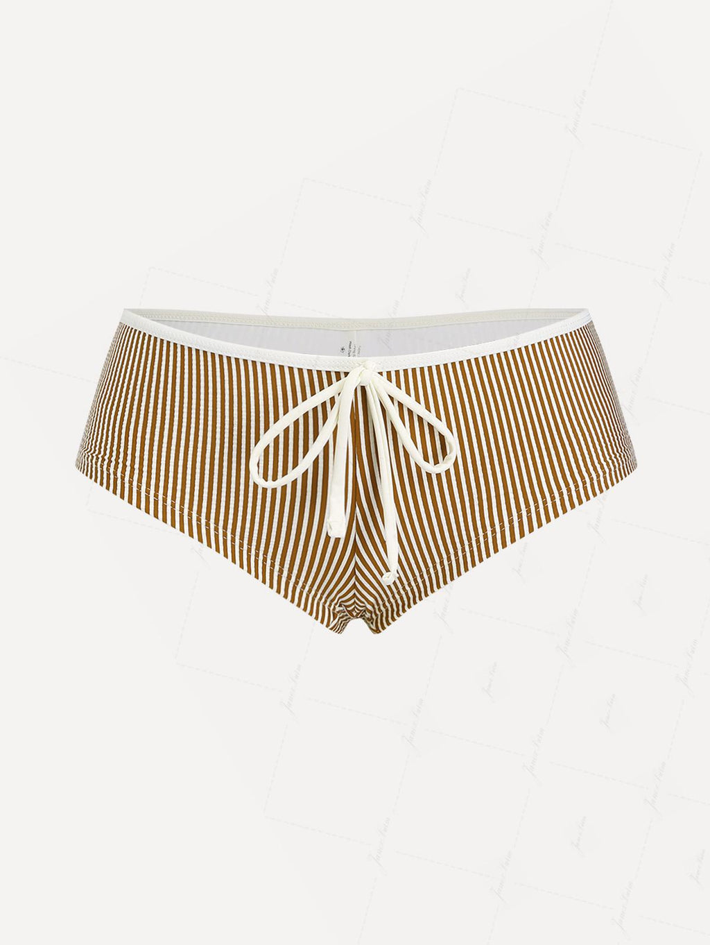 Coffee Striped Bowknot Low Rise Beach Swim Bottom Boyshorts