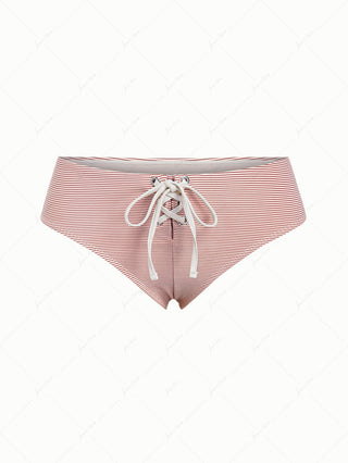 Cherry Red Striped Grommet Lace Up Bikini Bottom