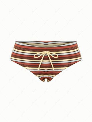 Yellow Knit Striped Bowknot Bikini Bottom Cheeky Swim Boyshorts