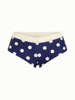 Deep Blue Polka Dot Bowknot Bikini Bottom Cheeky Swim Boyshorts
