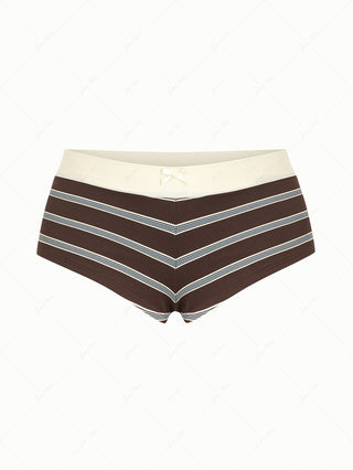 Deep Coffee Striped Two-way Bikini Bottom Cheeky Swim Boyshorts