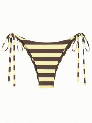 Coffee Striped Polka Dot Print Reversible Cheeky Brazilian Bikini Bottom