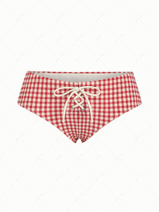 Pomegranate Red Gingham Grommet Lace Up Bikini Bottom