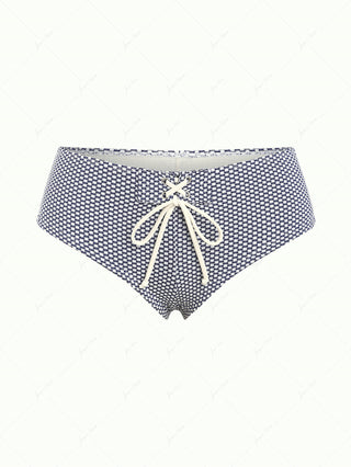Deep Blue Polka Dot Print Lace Up Bikini Bottom Cheeky Swim Boyshorts
