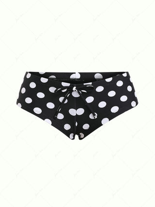 Black Polka Dot Print Bowknot Bikini Bottom Cheeky Swim Boyshorts