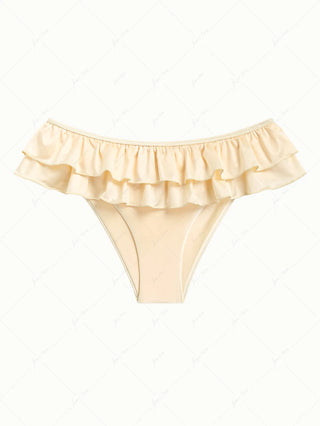 Champagne Satin Layered Ruffles Swim Skirt Bikini Bottom