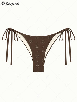 Deep Coffee Recycled Fabric Jacquard String Cheeky Brazilian Bikini Bottom