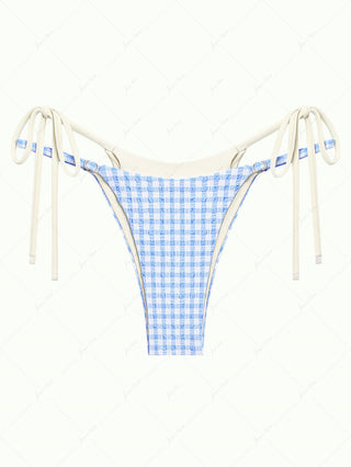 Light Blue Bubble Grid Textured String Double Layer Bikini Bottom