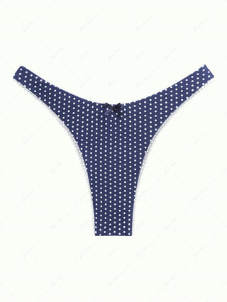 Deep Blue Polka Dot Lace Bowknot Cheeky Bikini Bottom