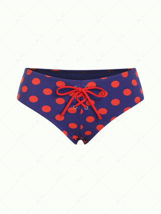 Midnight Blue Polka Dot Lace Up Bowknot Half-Cover Bikini Bottom