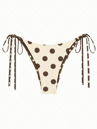 Apricot Polka Dot Print Reversible Cheeky Brazilian Bikini Bottom