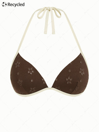 Deep Coffee Recycled Fabric Eyelet Jacquard Push Up Bikini Top