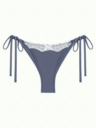 Deep Blue Denim Lace Bowknot String Cheeky Brazilian Bikini Bottom