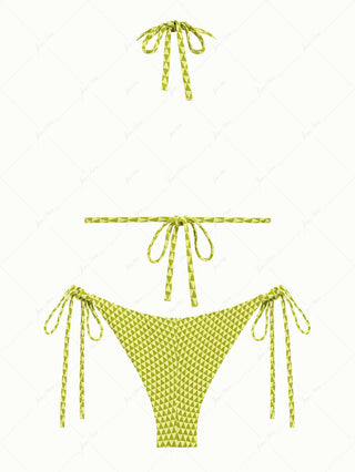 Green Recycled Fabric Triangular Grid Pattern Triangle Top & Cheeky Brazilian Bottom Bikini Set