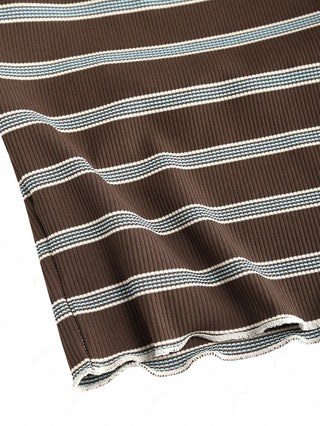 Deep Coffee Ribbed Knit Striped Two-way Crop Tank Top