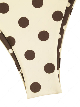 Apricot Polka Dot Print Reversible Cheeky Brazilian Bikini Bottom