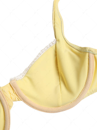 Yellow Jacquard Textured Lace Bowknot Underwire Cheeky Boyshorts Bikini Set