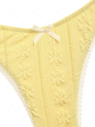 Yellow Jacquard Textured Lace Bowknot Underwire Bikini Set