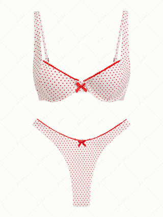 Crystal Cream Polka Dot Lace Bowknot Underwire Bikini Set