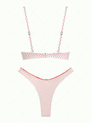 Crystal Cream Polka Dot Lace Bowknot Underwire Bikini Set