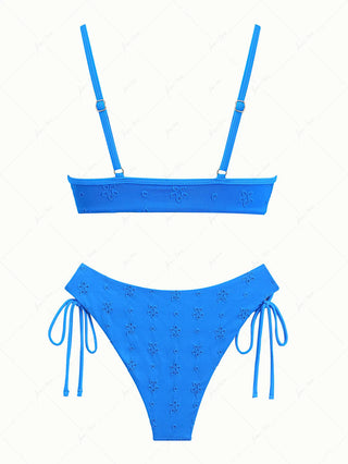 Blue Recycled Fabric Jacquard O Ring Bikini Set