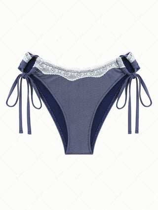 Deep Blue Denim Lace Cinched Tie Side Hipster Bikini Bottom