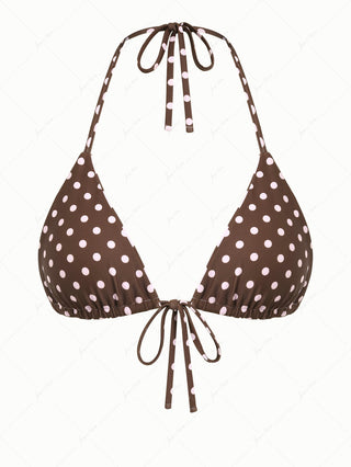 Pink Striped Polka Dot Print Reversible Halter Triangle Bikini Top