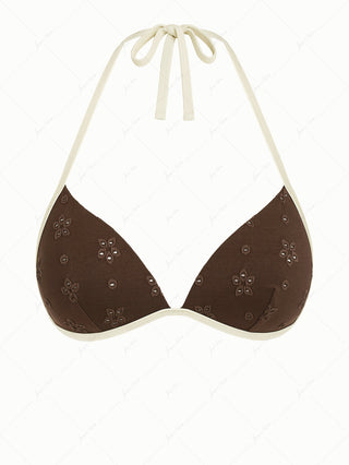 Deep Coffee Recycled Fabric Eyelet Jacquard Push Up Bikini Top