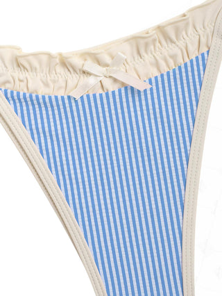 Janexswim Contrast Binding Striped Ruched Ruffles Bowknot Tie Side Bikini Bottom