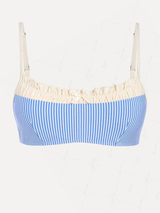 Janexswim Striped Spliced Ruched Ruffles Bowknot Bikini Top