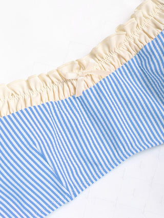 Sky Blue Striped Spliced Ruched Bikini Top