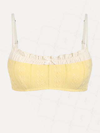 Janexswim Floral Jacquard Textured Bowknot Bikini Top