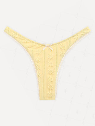 Janexswim Floral Jacquard Textured Lace Bowknot Bikini Bottom