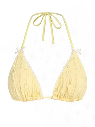 Janexswim Floral Jacquard Textured Lace Bowknot Triangle Bikini Top