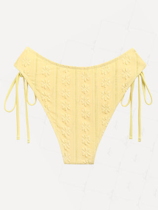 Janexswim Floral Jacquard Textured Tie Side Full Coverage Bikini Bottom