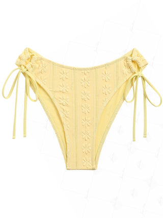 Janexswim Floral Jacquard Textured Tie Side Full Coverage Bikini Bottom