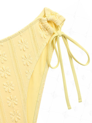 Janexswim Floral Jacquard Textured Tie Side Full Coverage Bikini Bottom
