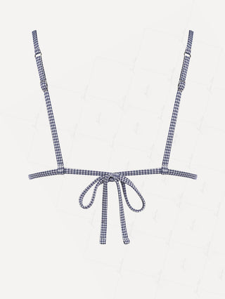 Janexswim Gingham Frilled Ruffles Bowknot Triangle Bikini Top