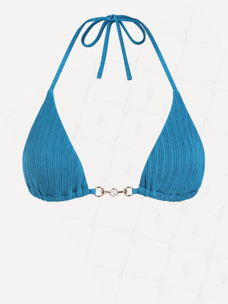 Janexswim Textured Metal Faux Pearl Halter Tied Triangle Bikini Top