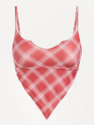 Janexswim Vintage Plaid Hanky Hem Cinched Bikini Tankini Top