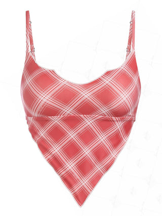Janexswim Vintage Plaid Hanky Hem Cinched Bikini Tankini Top