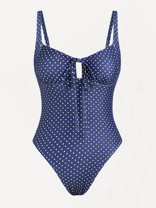 Janexswim Vintage Polka Dot Full Coverage One-piece Swimsuit