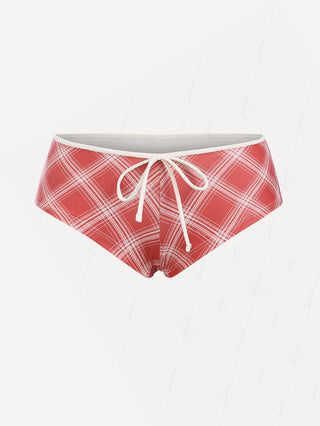 Janexswim Vintage Plaid Bowknot Beach Swim Bottom Bikini Boyshorts