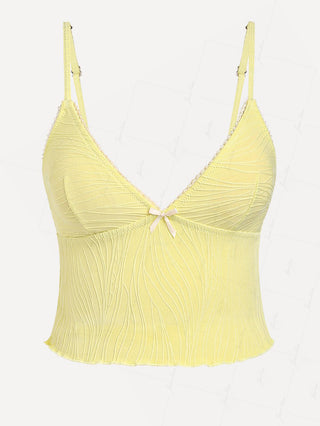 Janexswim Textured Lace Bowknot Bikini Tankini Top
