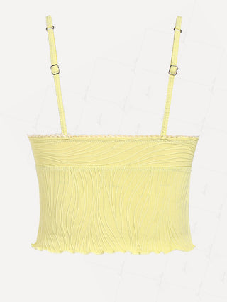 Janexswim Textured Lace Bowknot Bikini Tankini Top
