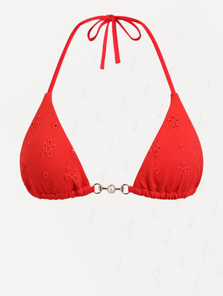 Janexswim Recycled Fabric Jacquard Faux Pearl  Halter Triangle Bikini Top