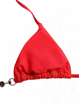 Janexswim Recycled Fabric Jacquard Faux Pearl  Halter Triangle Bikini Top
