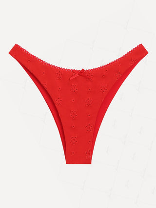 Janexswim Recycled Fabric Jacquard Lace Bowknot Cheeky Bikini Bottom