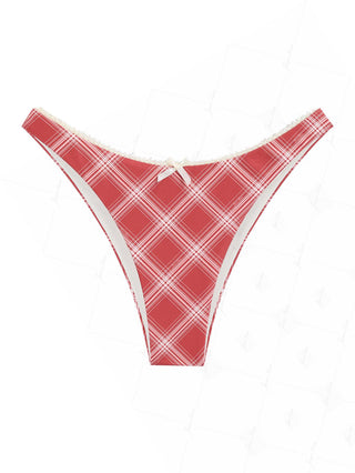 Janexswim Vintage Plaid Lace Bowknot Cheeky Bikini Bottom